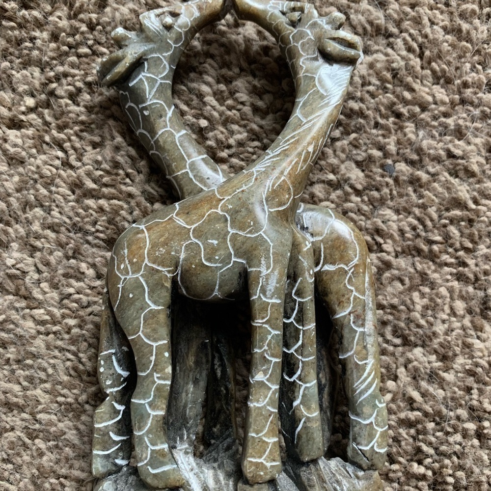 African Kissing Giraffe Stone Sculpture